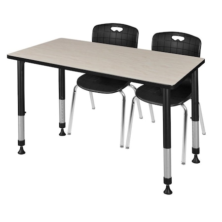 Regency Regency Kee 48 x 24 in. Adjustable Classroom Table- Maple & 2 Andy 18 in. Stack Chairs- Black MT4824PLAPBK40BK